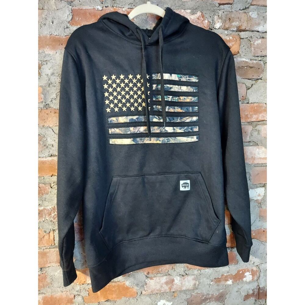 Buffalo Outdoors Mens Hoodie USA American Flag Camo Graphic Sweatshirt Size M